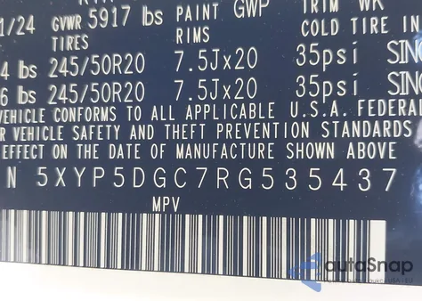 2024 Kia Telluride Sx Prestige X-Line из США, поврежденный, VIN 5XYP5DGC7RG535437